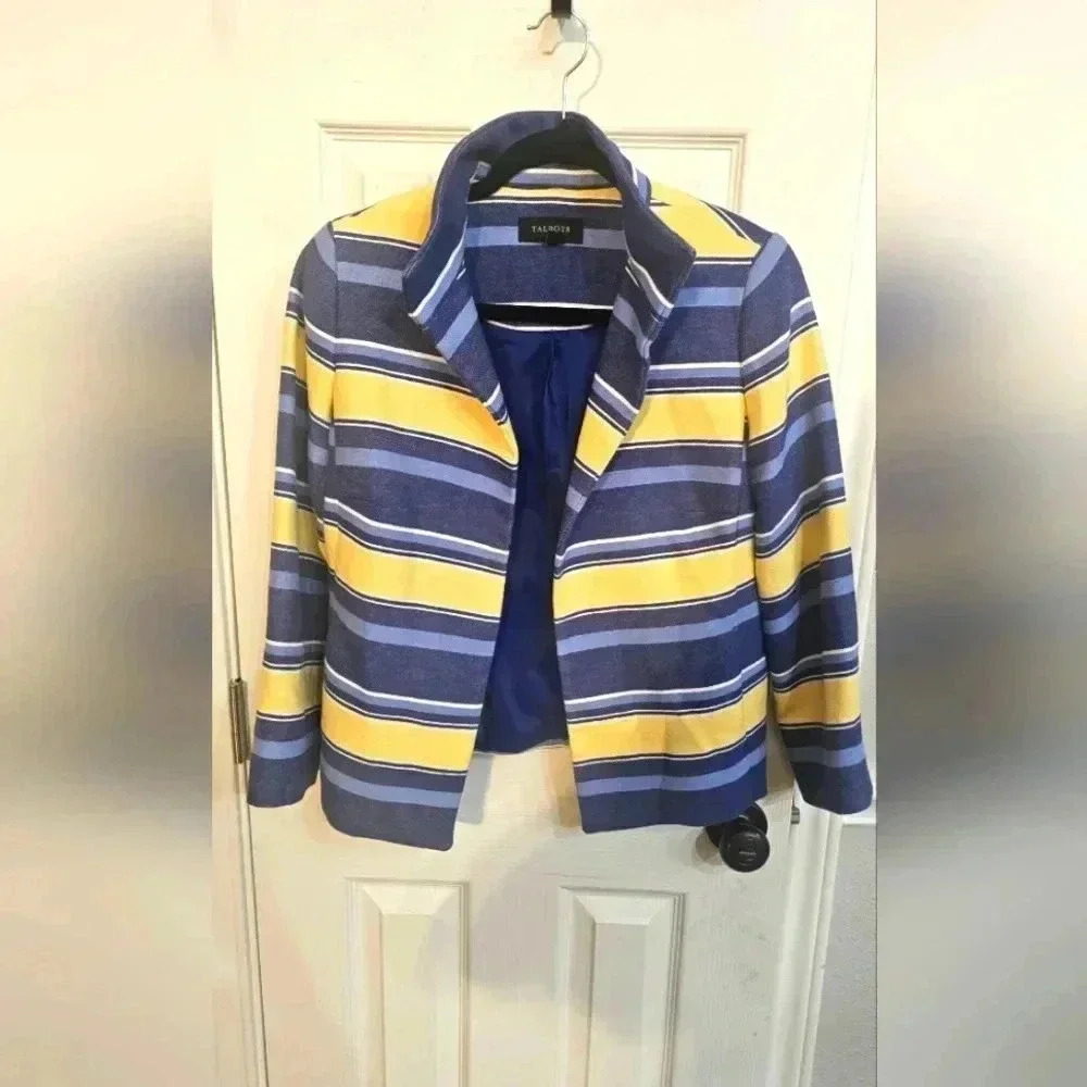 Talbot’s Yellow and Blue Striped Open Front Blazer Size 4